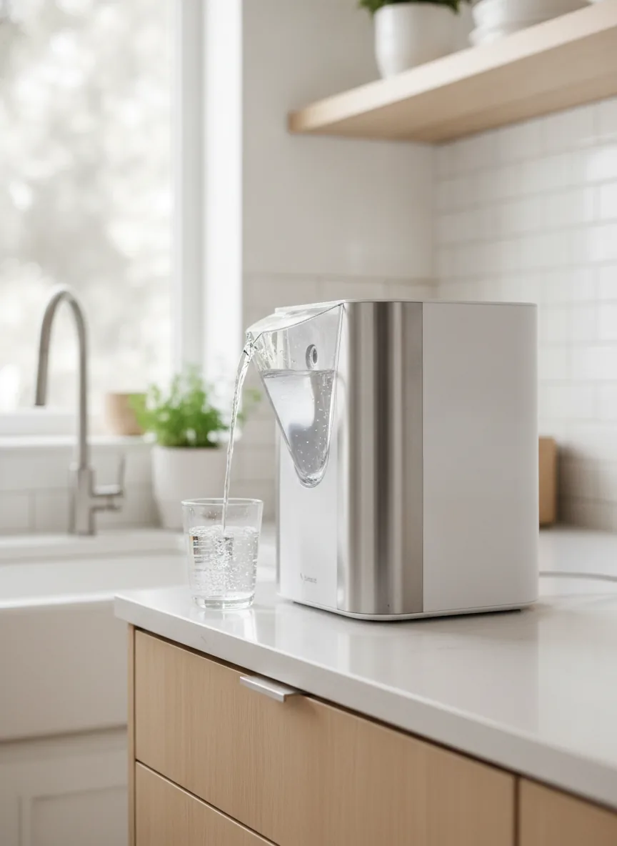 Clean lifestyle photo of clear drinking water being